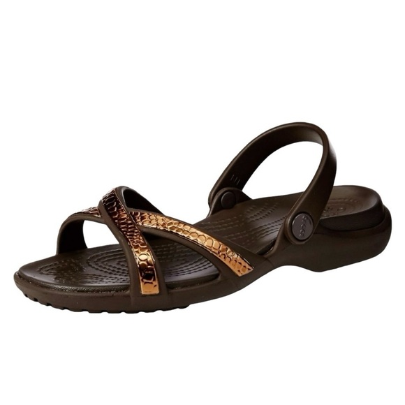 Crocs Meleen Metal Textured Xband Sandal Womens Size 5 Espresso - Picture 1 of 5